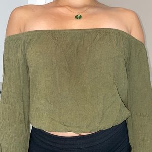 Green Off The Shoulder Top with Sleeve Cut Outs